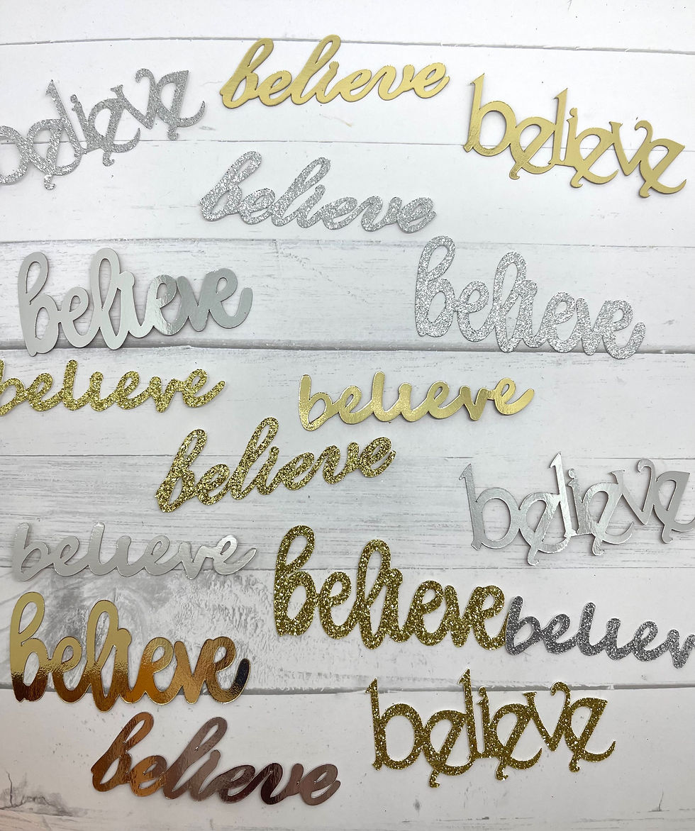 Die Cuts BELIEVE 12 Pieces Foil Mirror Glitter Cardstock Cut Outs for Cards