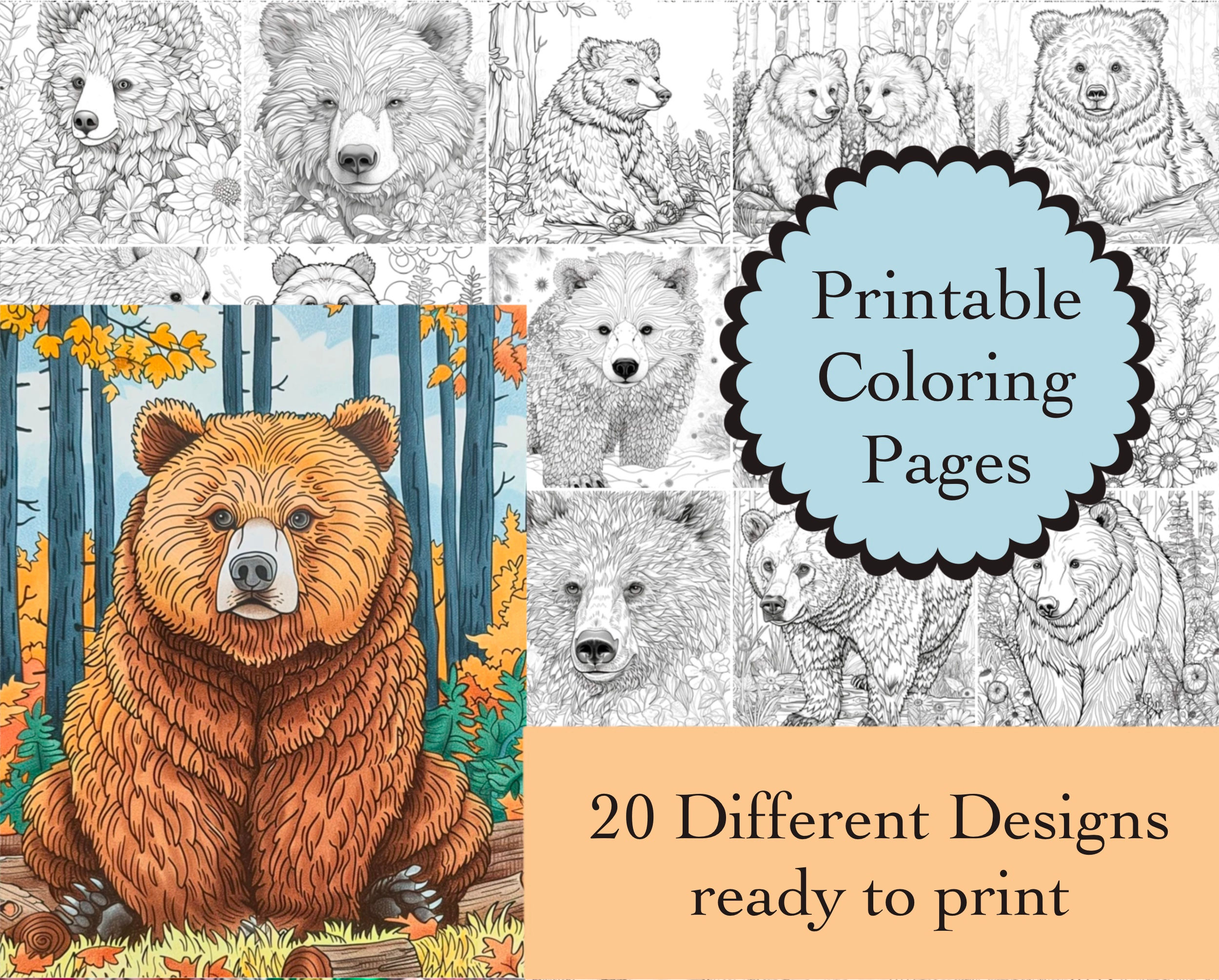 Bears Coloring Book 20 Coloring Pages Instant DownloaLi