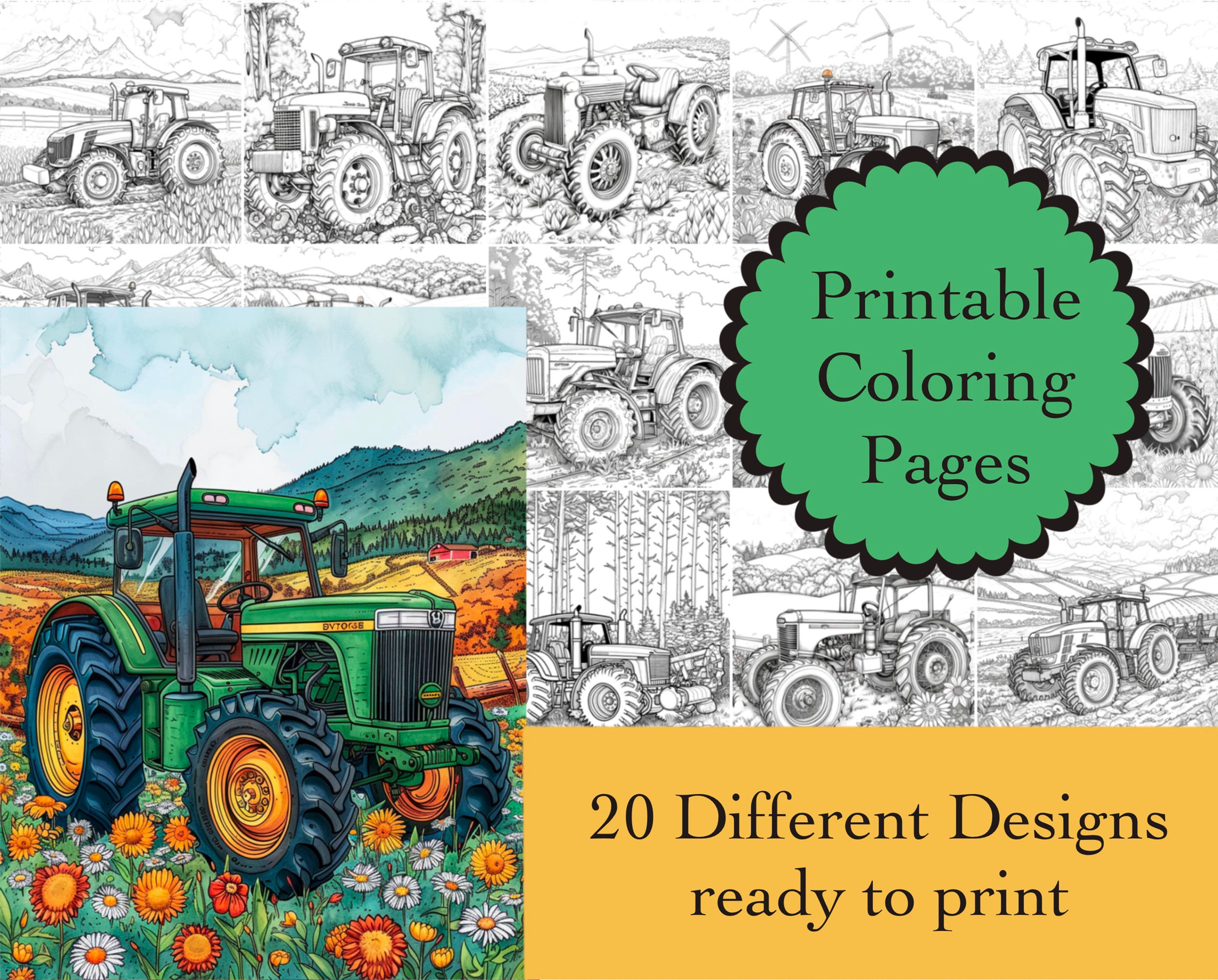 Tractor Coloring Book 20 Coloring Pages Instant DownloaLi