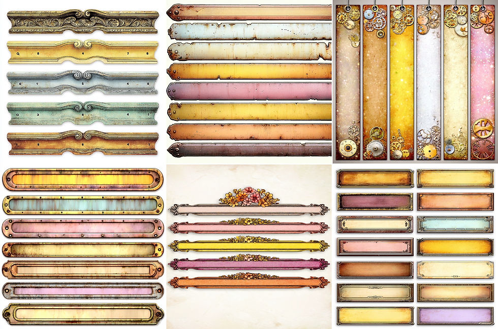 Thumbnail: Long Labels Meadow Images 12 Sheets Instant Download 97 Designs Junk Ephemera 