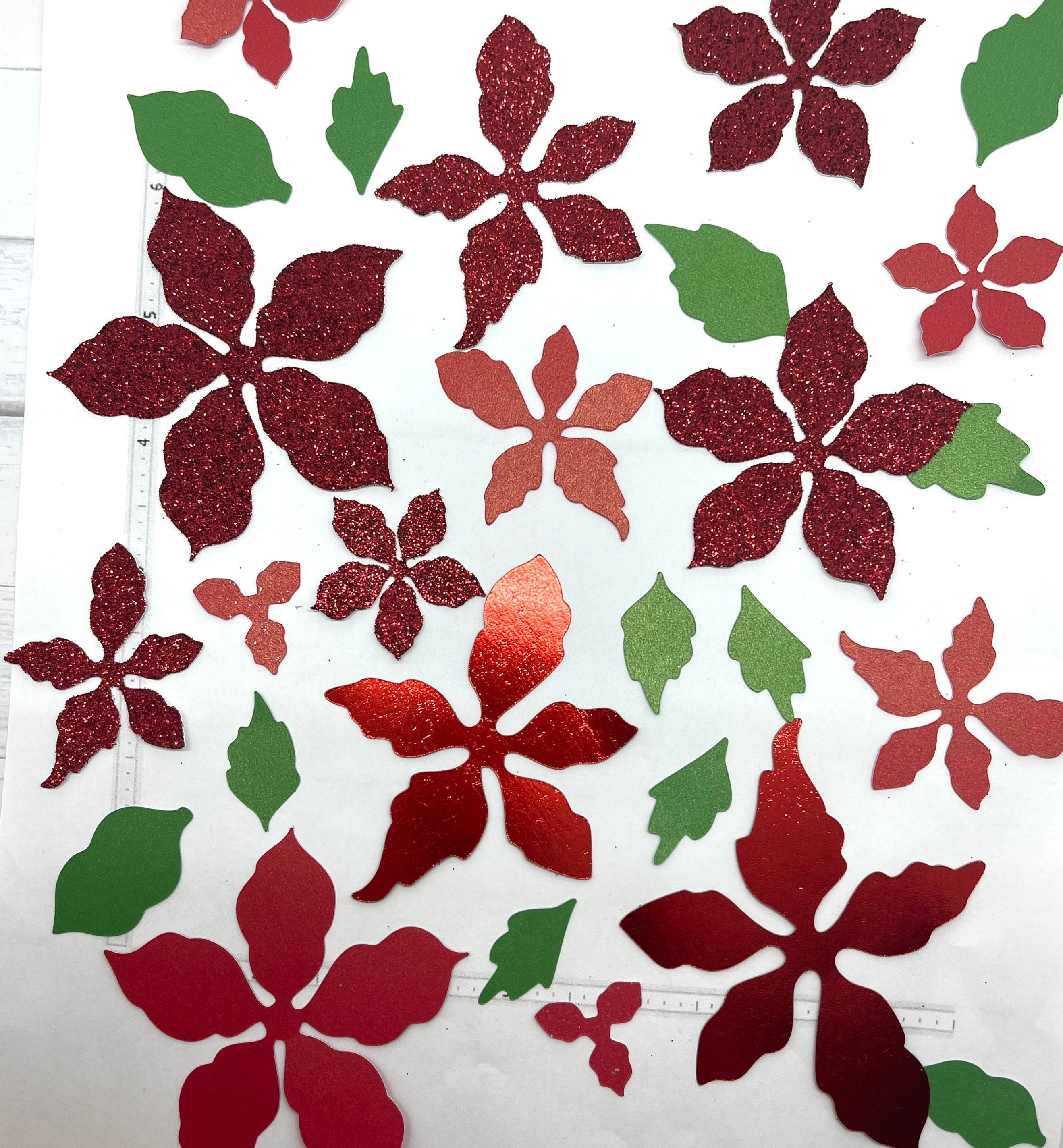 Die Cuts Christmas Poinsettia Flowers Leaves 34 Pieces