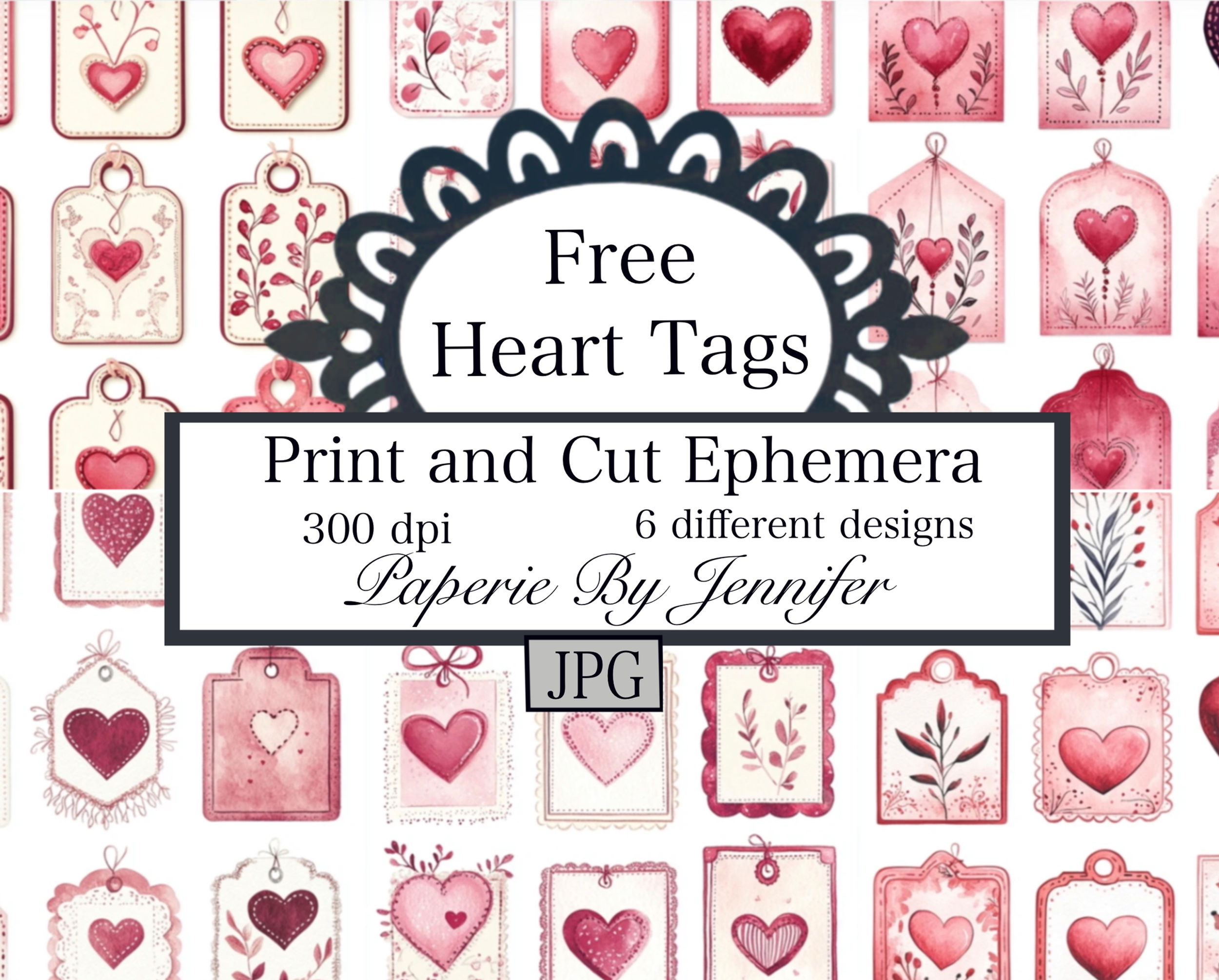 Free Digital File: Heart Tags Images 6 Designs