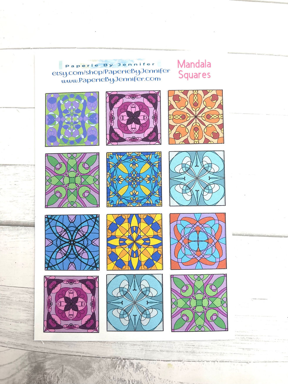 Thumbnail: Art Stickers Mandala Quilt Squares 2 Sheets 24 Stickers Journal Embellishments