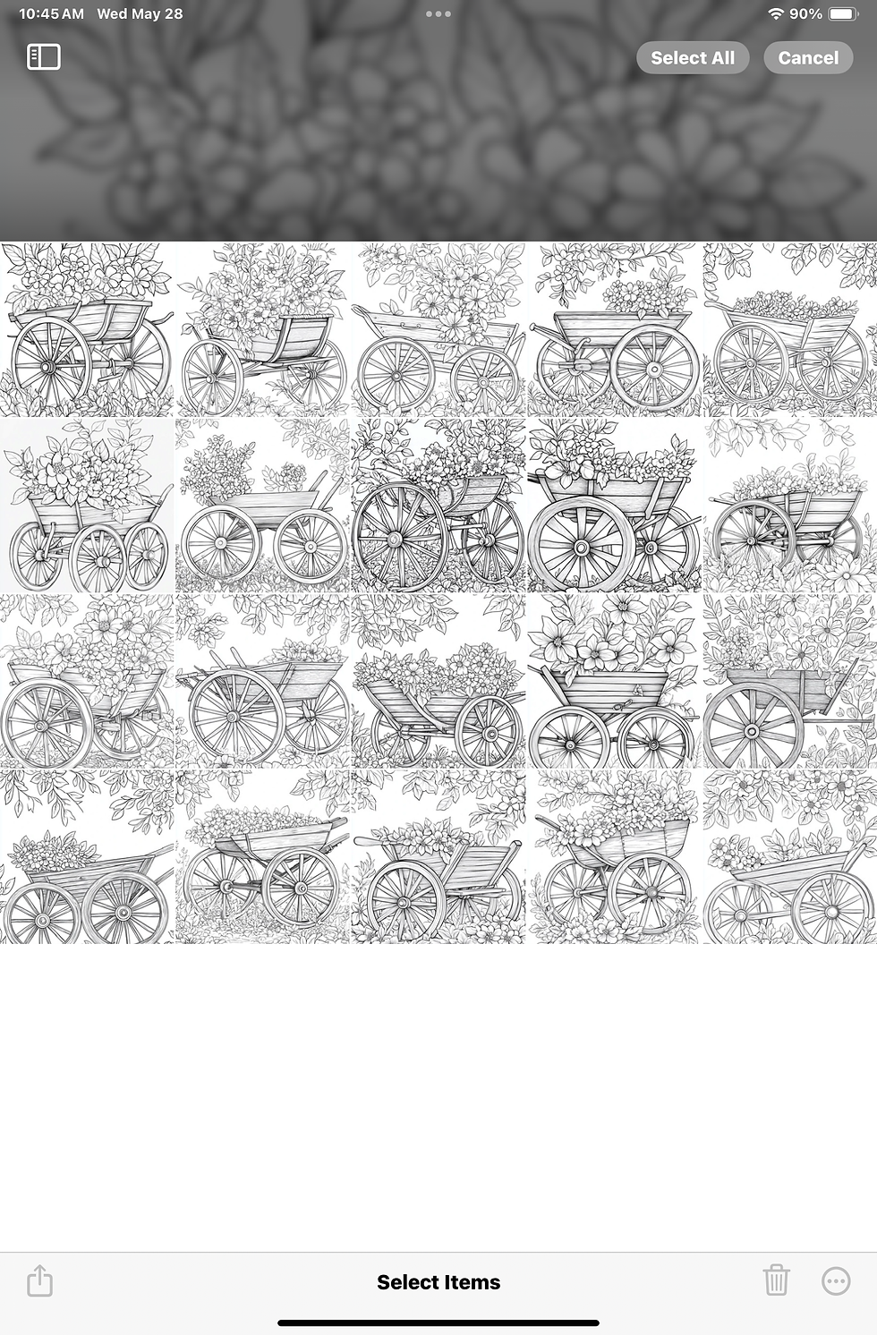 Thumbnail: Flower Cart Coloring Book 20 Pages Instant Download