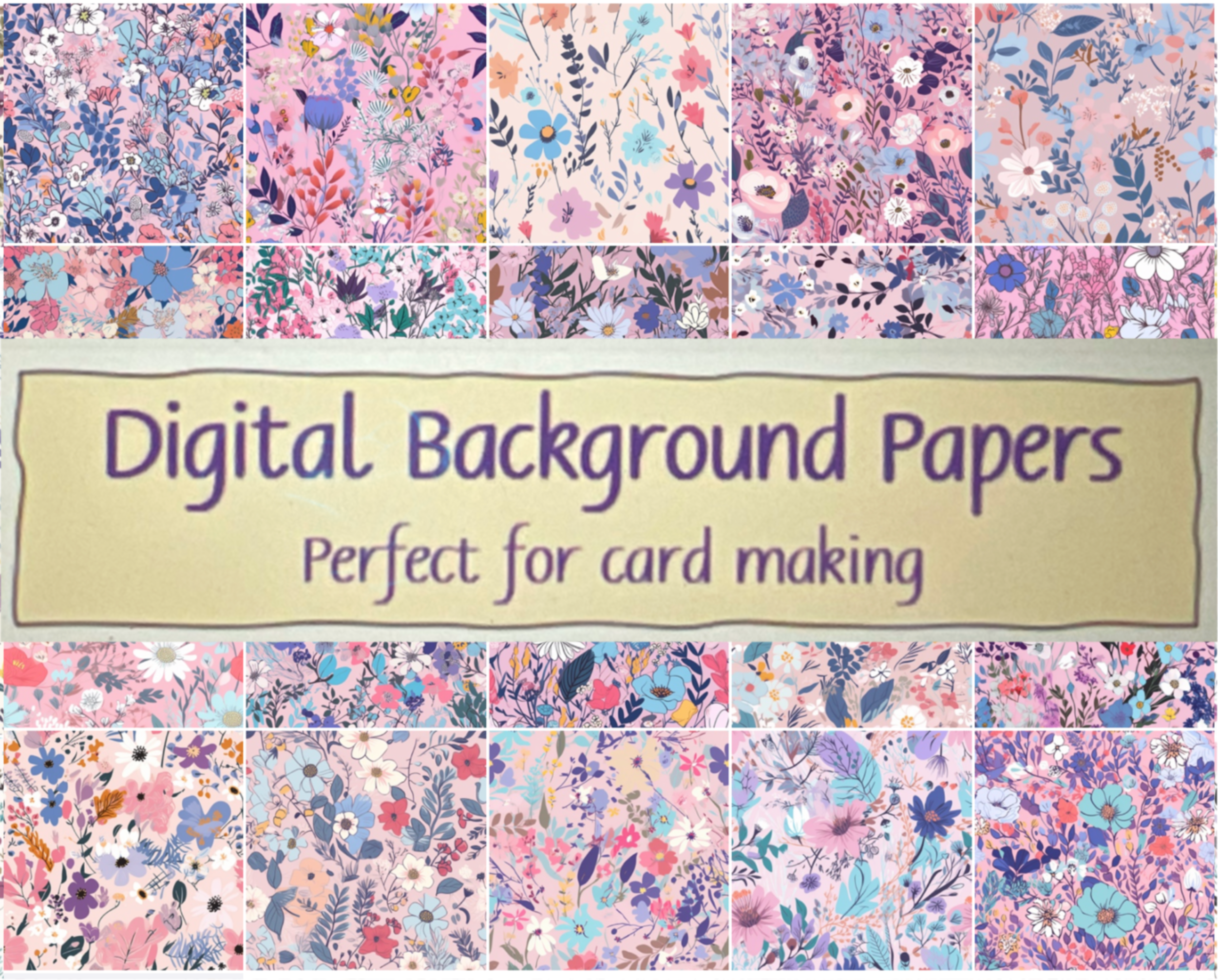 DIGITAL 20 Small Pink Floral Card Background Printable Scrapbook Pape