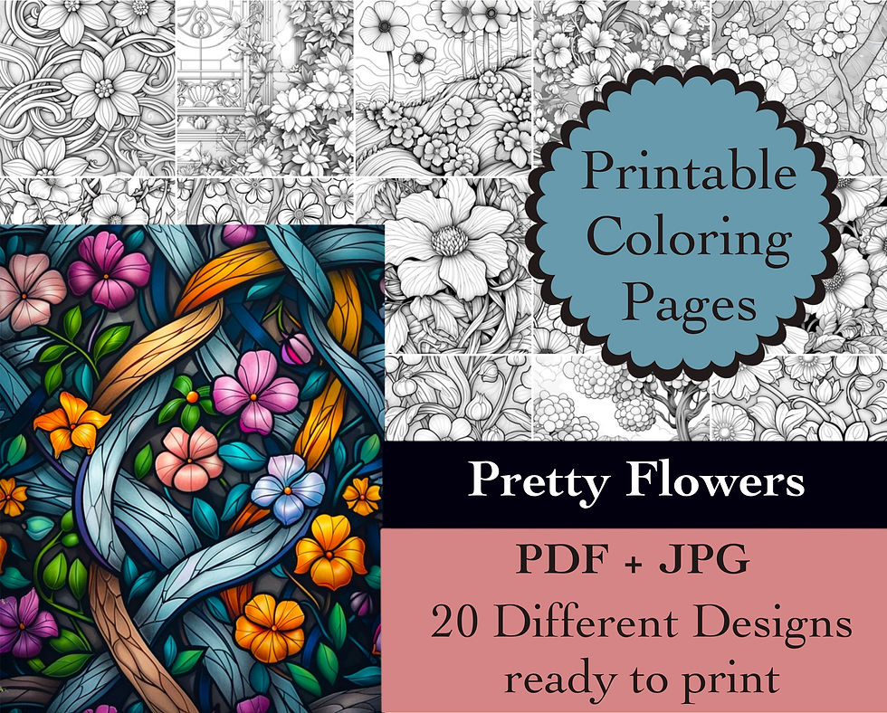 Pretty Flowers Coloring Book 20 Coloring Pages Instant Download Star Sc
