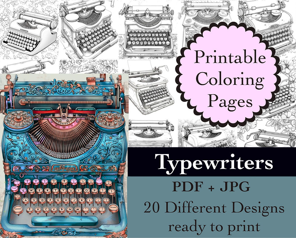 Typewriters Coloring Book 20 Vintage Coloring Pages Instant Download Old Typewri