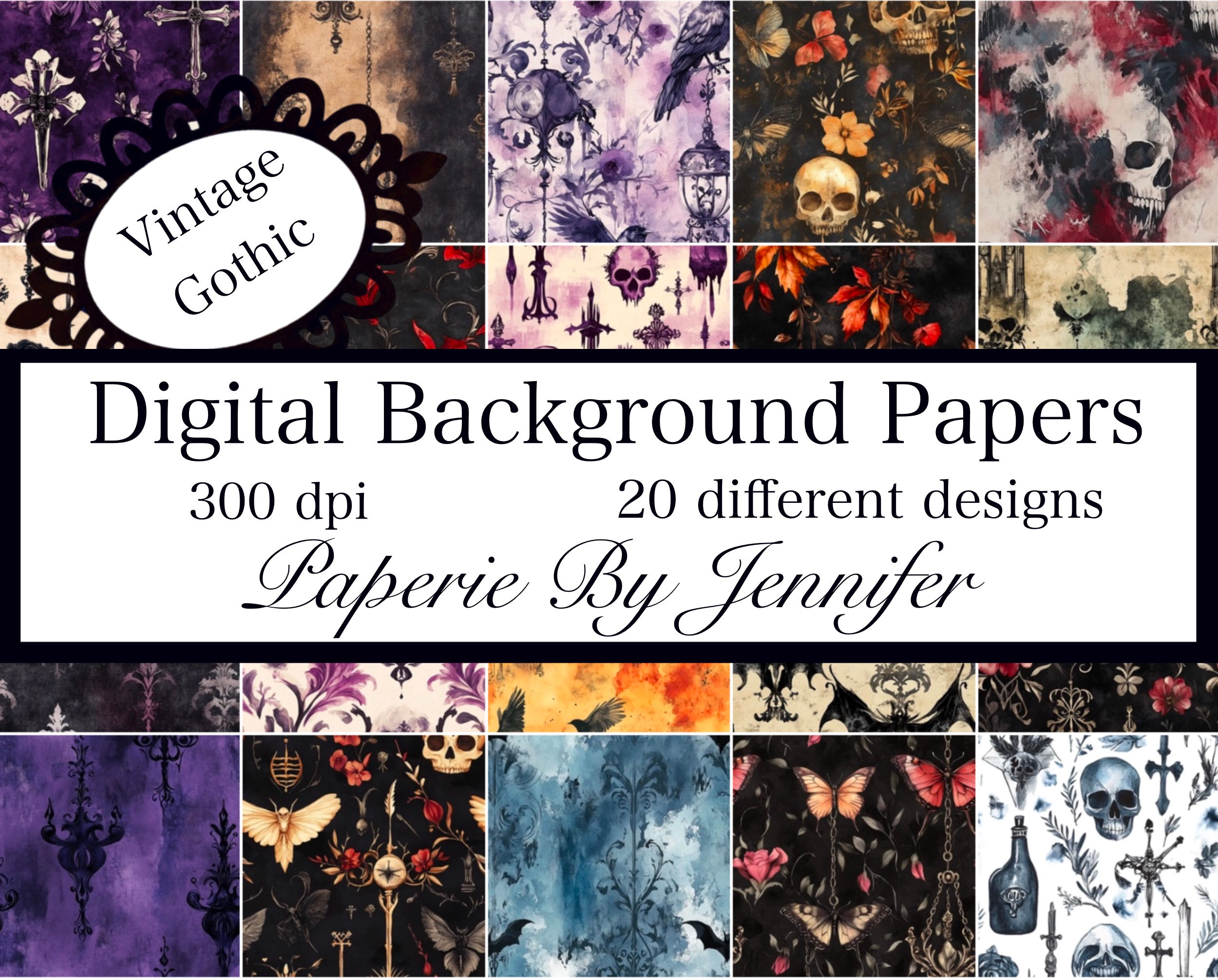 Vintage Gothic Background DIGITAL 20 Card Background Printabl