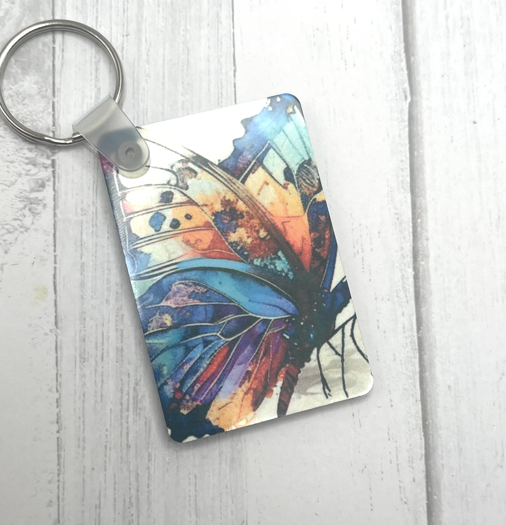 OOAK Hand Made Floral Butterfly Fiberboard Wood Decorative Keychain Zipper Pull