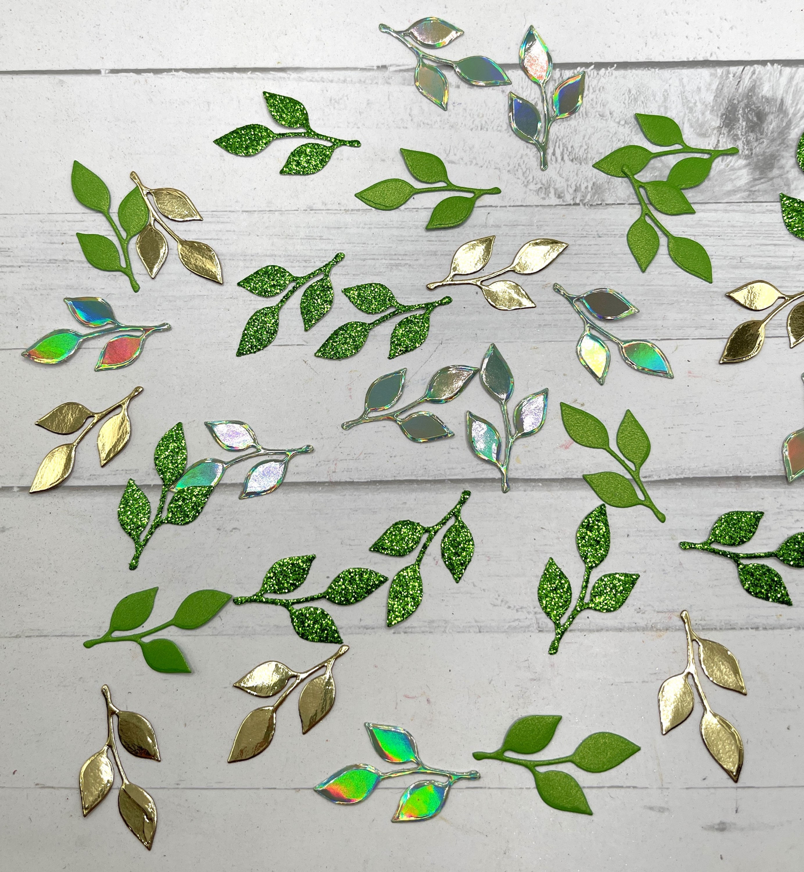 Die Cuts Small Three Leaf Sprays 40 Pieces Foil Mirror Basic Cardstock Leaves fo
