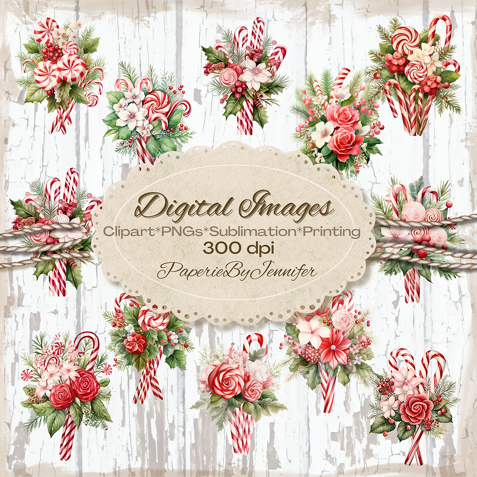 Candy Cane Floral Christmas Clipart Images 12 Instant Download