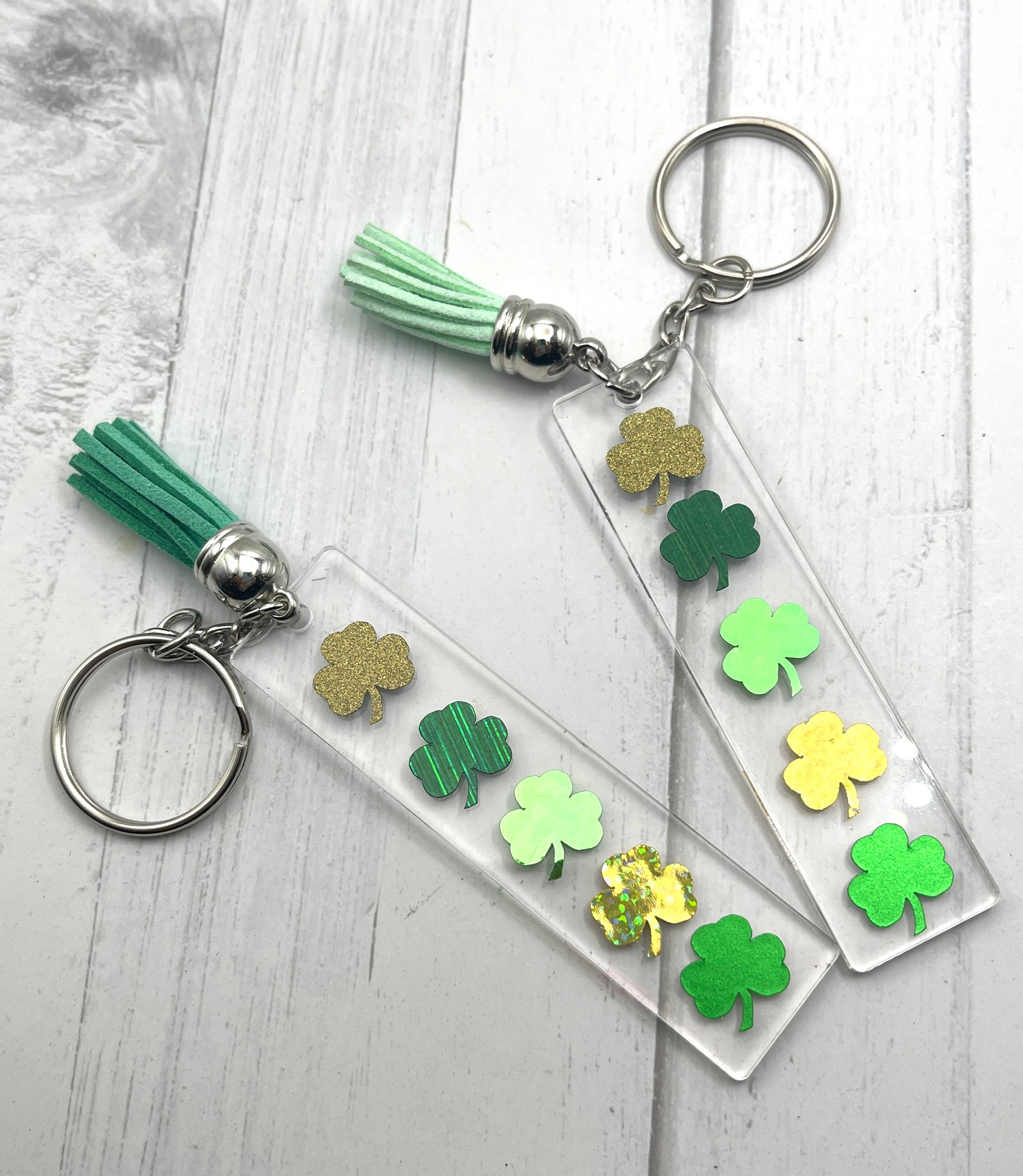 Handmade Shamrock Acrylic Keychains Set of 2 St Patrick’s Day Keychain Lucky Key