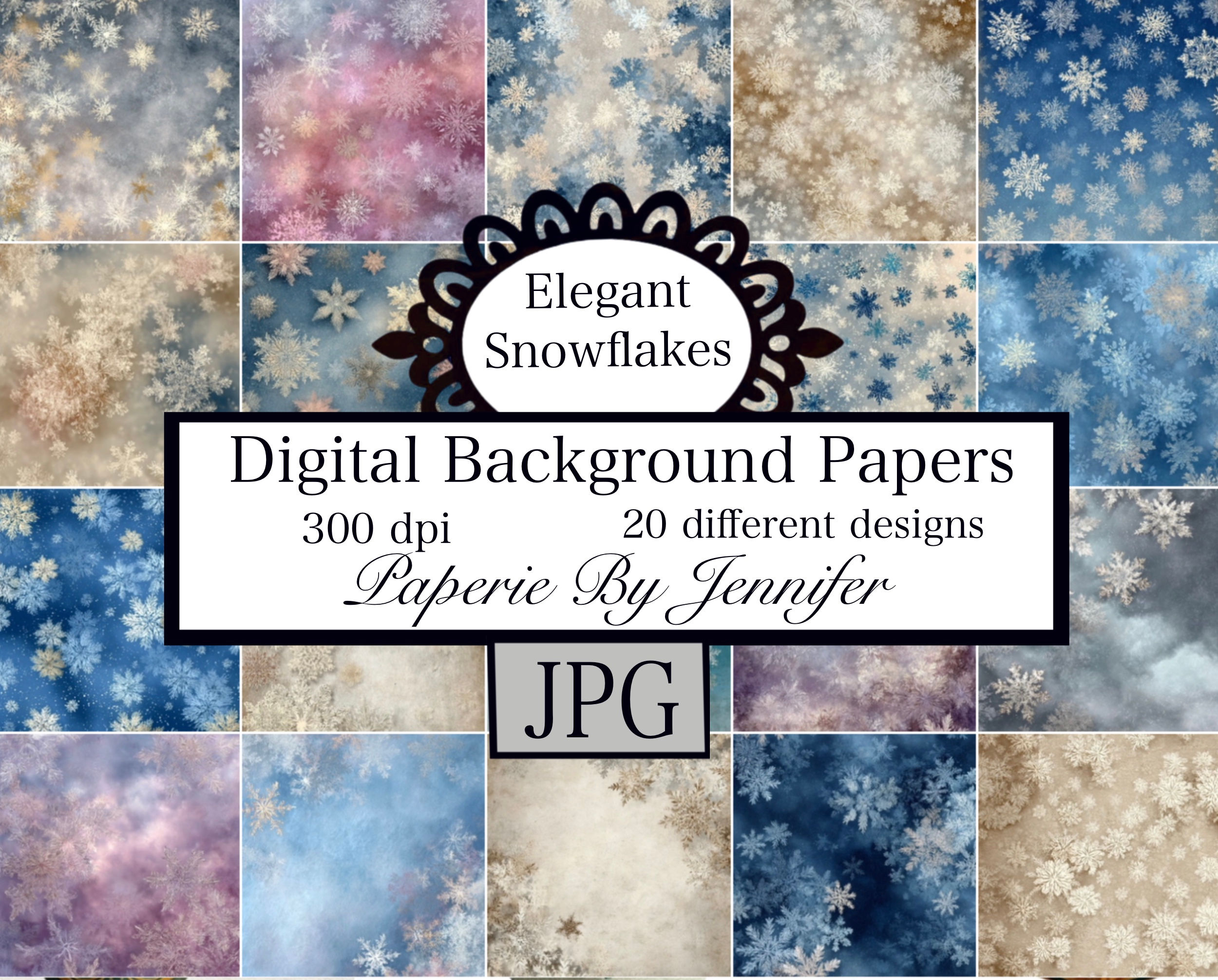 Elegant Snowflake Backgrounds 20 Designs Instant Download