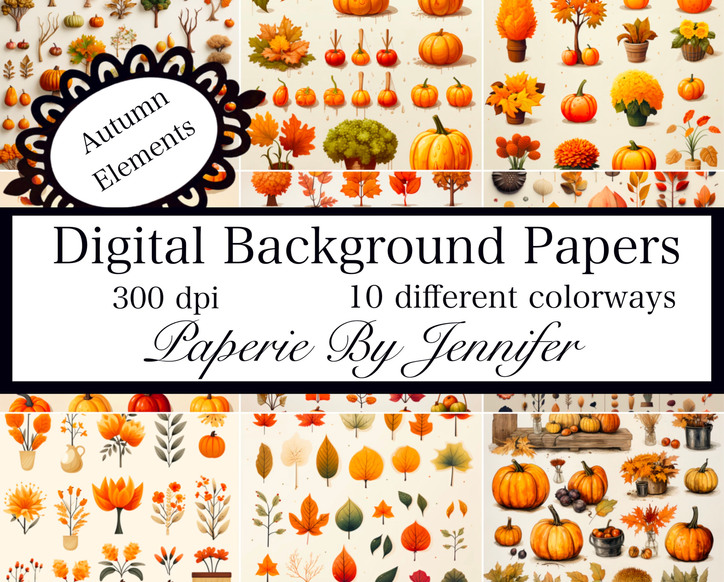 Autumn Elements Clipart DIGITAL 10 Card Background Printabl