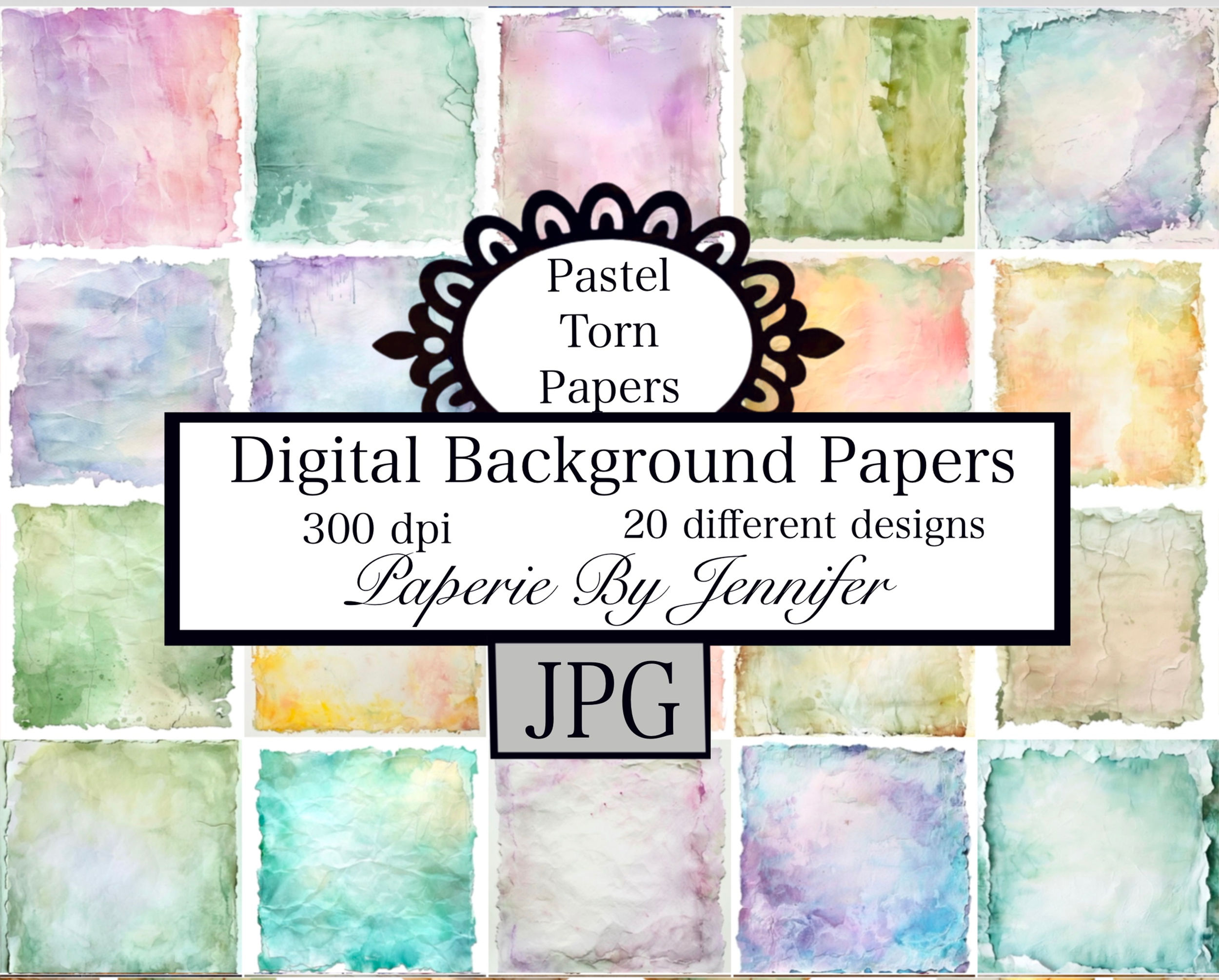 Pastel Colors Torn Papers Backgrounds 20 Designs Instant Download Distressed JPG
