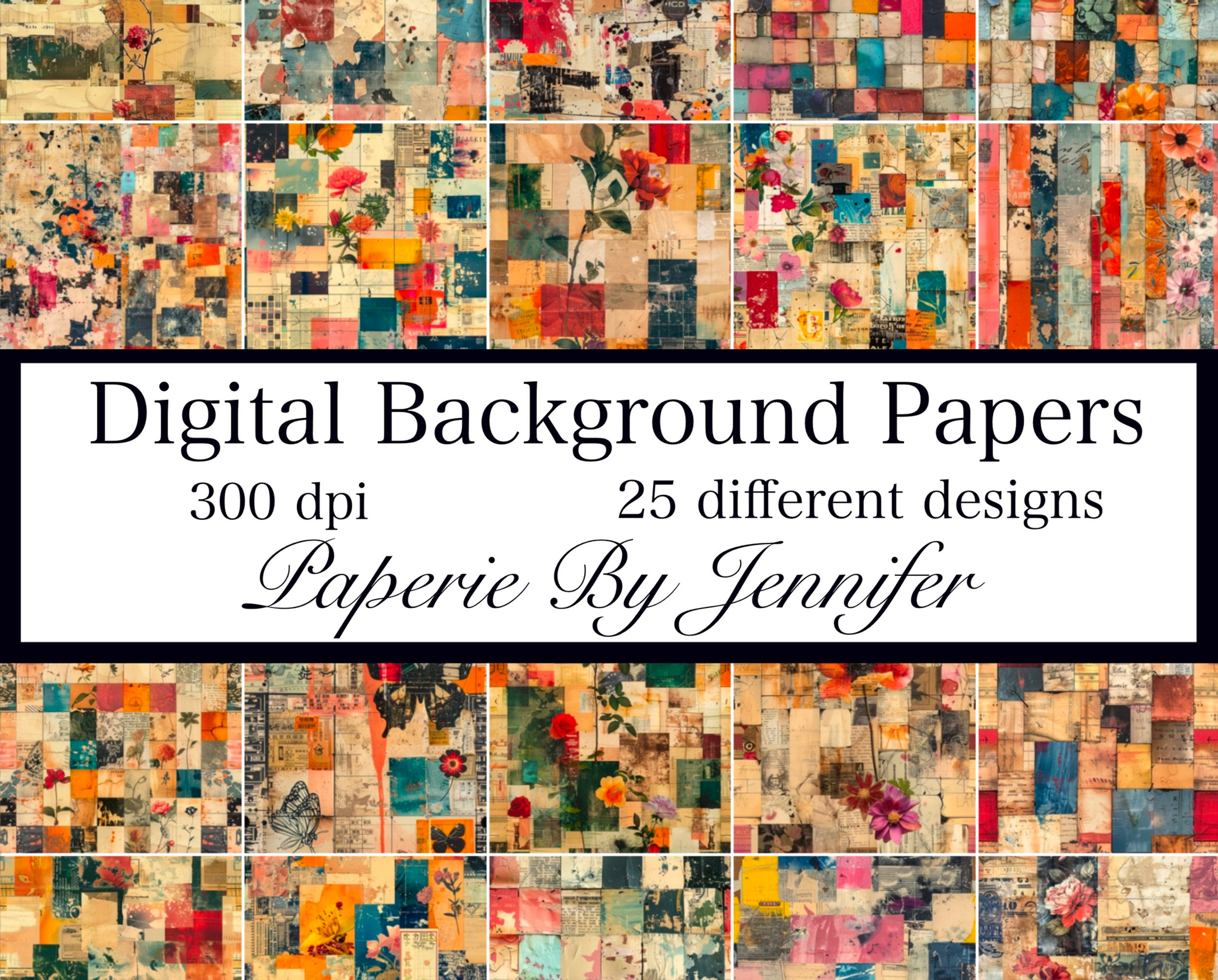 Ephemera Collage Background Images 20 Instant Download
