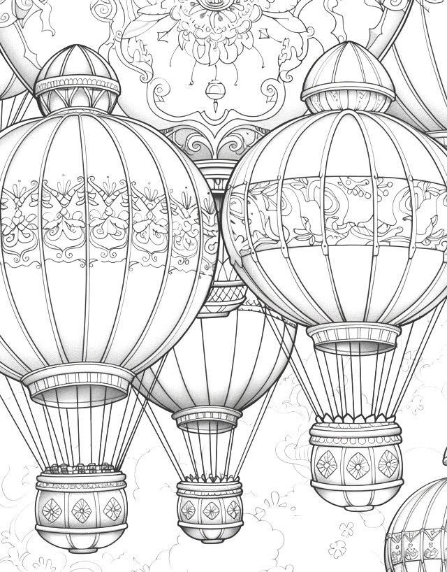 Thumbnail: Hot Air Balloons Coloring Book 20 Coloring Pages Instant Download