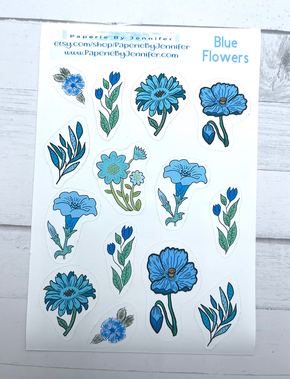 Thumbnail: Art Stickers Blue Flowers 2 Sheets 28 Stickers Journal Embellishments