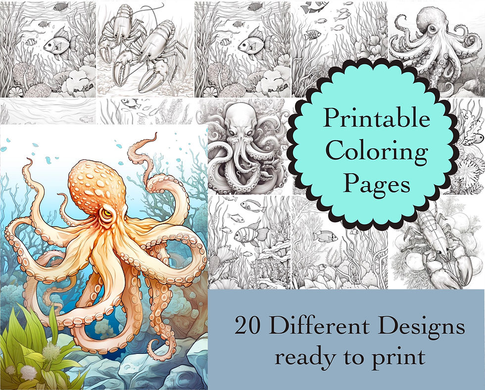 Sea Life Coloring Book 20 Pages Instant Download