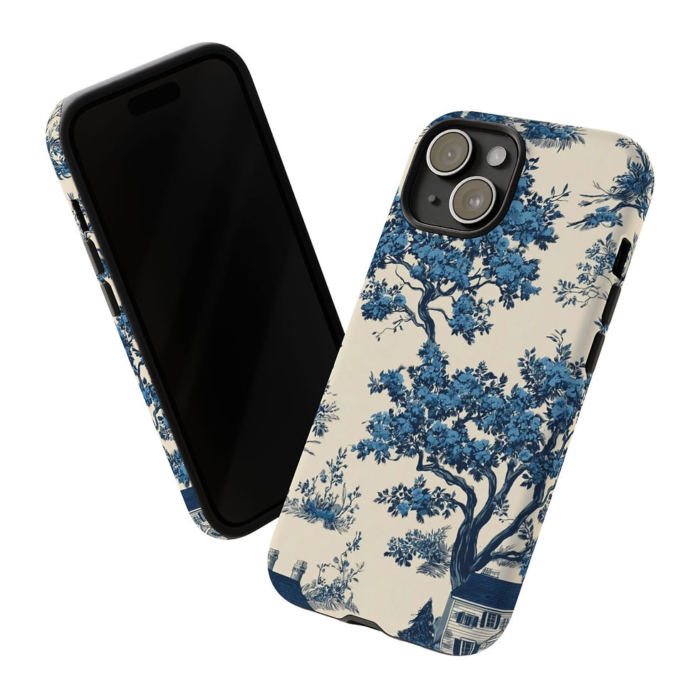 Thumbnail: Iphone 15 16 Case l Blue Toile Floral Cottage Core Design