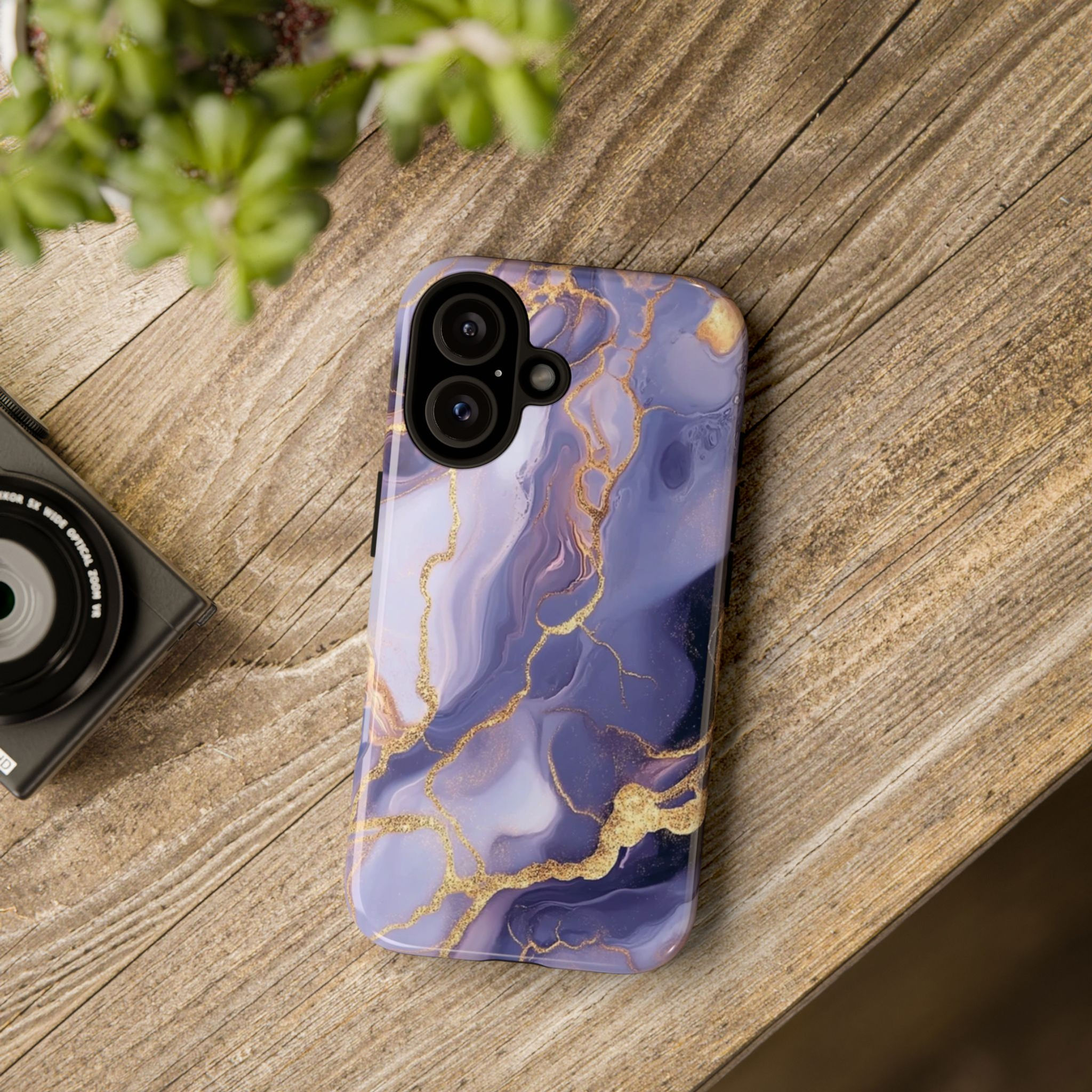 Phone Cases: Purple and Gold Marbled Tough Cases