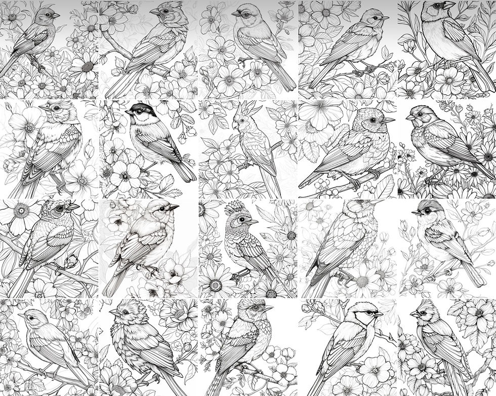 Thumbnail: Pretty Birds Coloring Book 20 Pages Instant Download