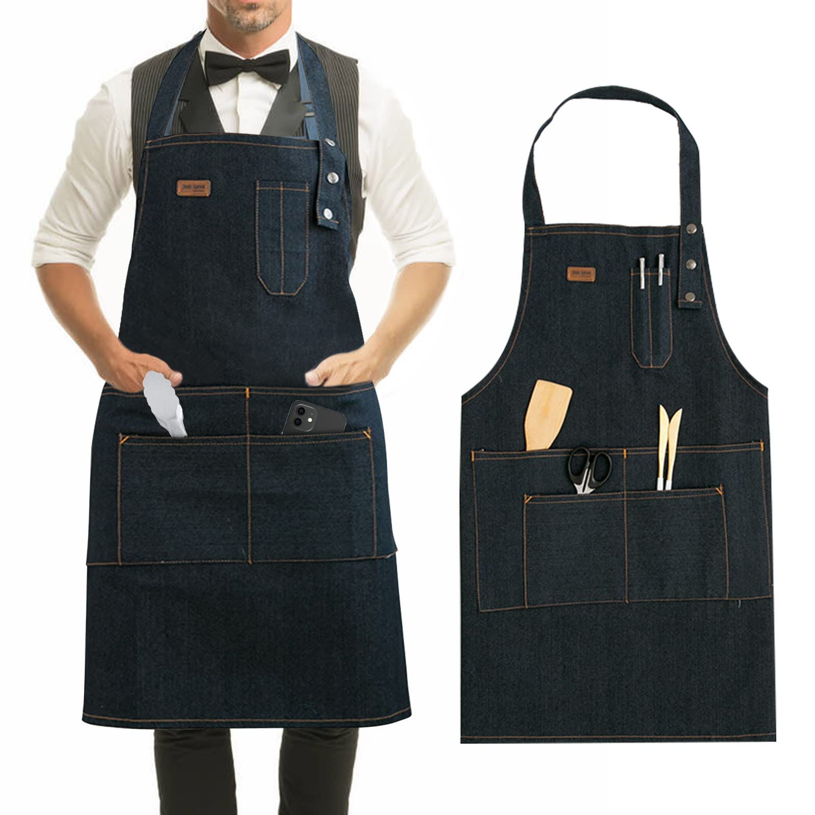 BICHIKEY Kitchen Cooking Apron for Women Men with Large Pockets Adjustable Neck