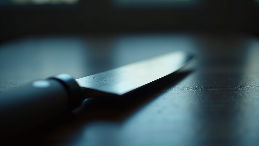 Close-up view of a sharp knife blade reflecting light