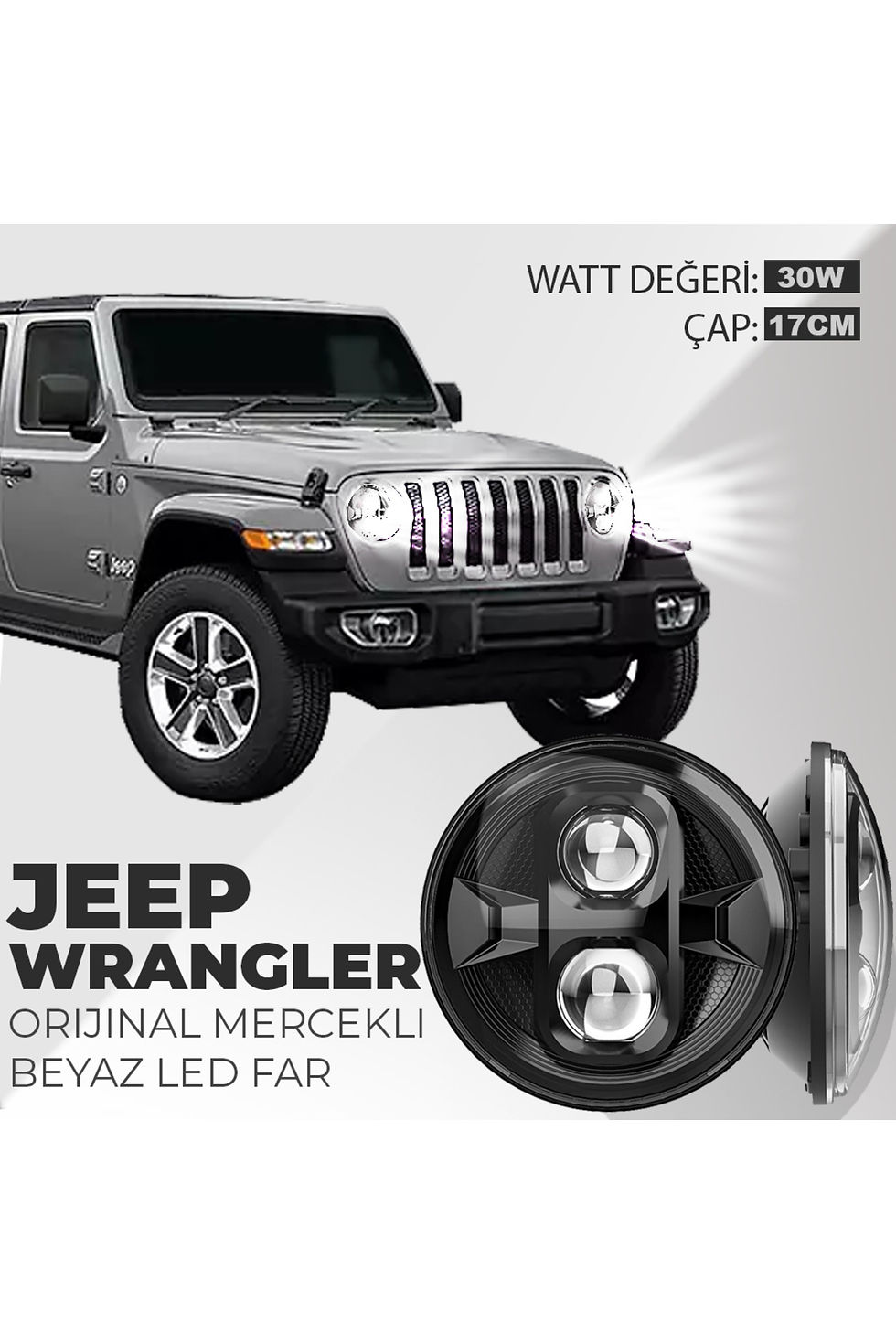 Küçük resim: Jeep Wrangler Uyumlu Orijinal Mercekli Led Far