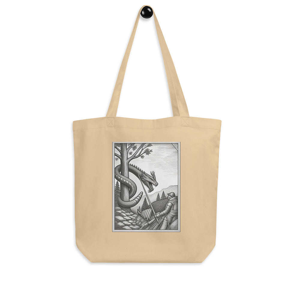 Thumbnail: The Dragon's Revenge Eco Tote Bag with dragon illustration