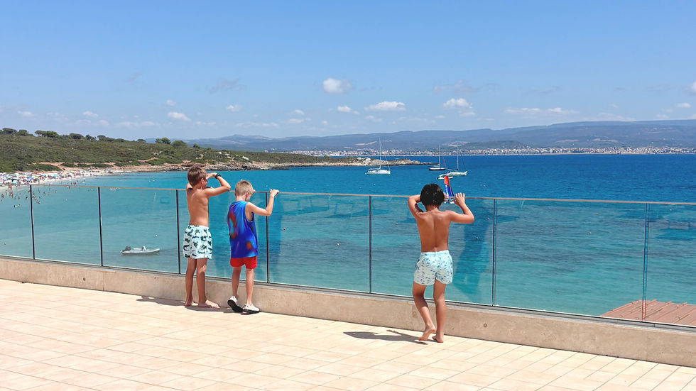 kids enjoying nature and the unobstructed view of the sea and marveling at its beauty