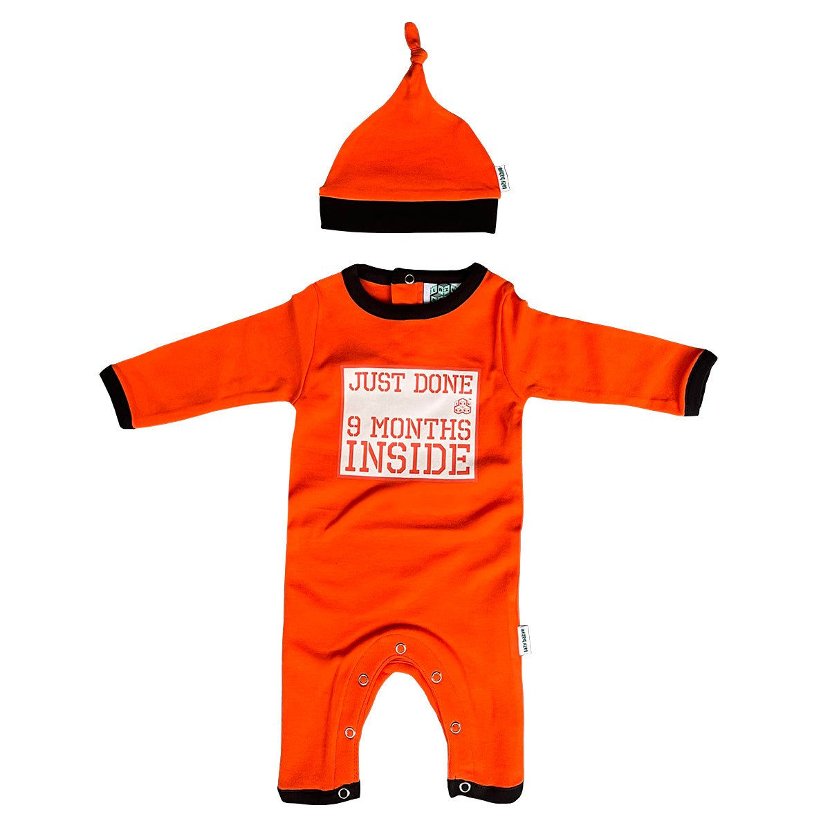 New Baby Announcement Outfit- Just Done 9 Months Inside® Orange Baby Grow Prison