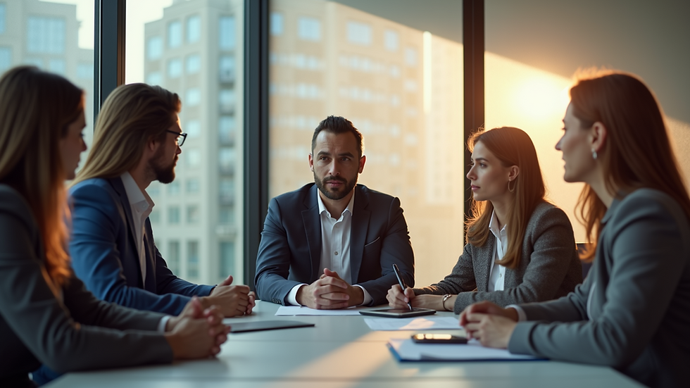 Eye-level view of a property management team discussing strategies