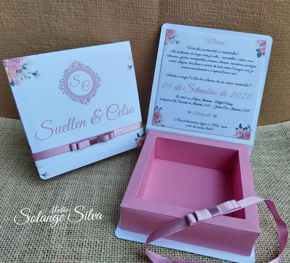 Miniatura: Caixa Convite dos Padrinhos de Casamento Personalizada | Rosa