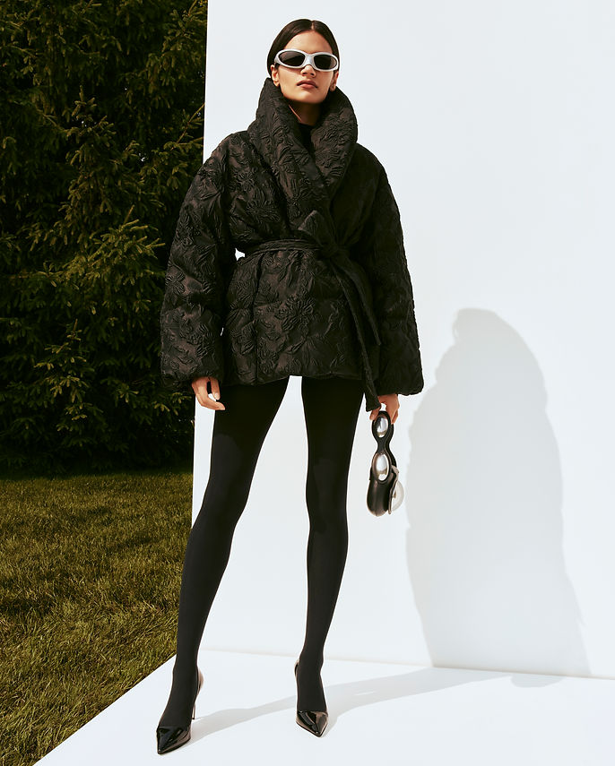 Nicole Benisti Jacket Balenciaga Handbag Luxury Fashion + Accessories Holt Renfrew Luxury Designer Department Store Fall Winter '23 Outerwear Campaign Photo Alex Gilbert Set Design Jess Anderson