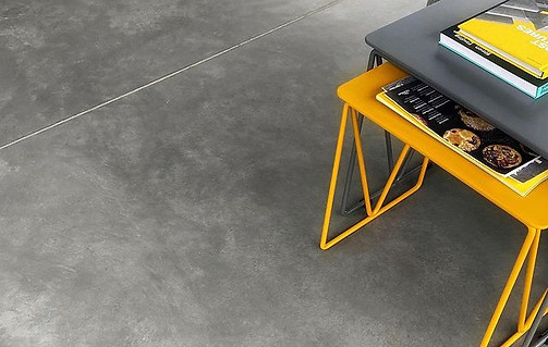 polished concrete floor and coffee table