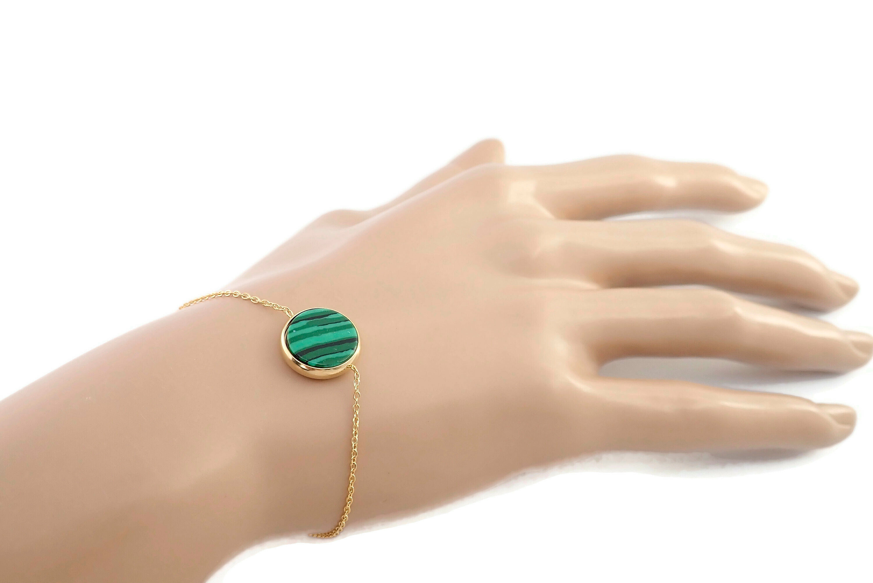 Bracelet acier inoxydable pierre ronde verte