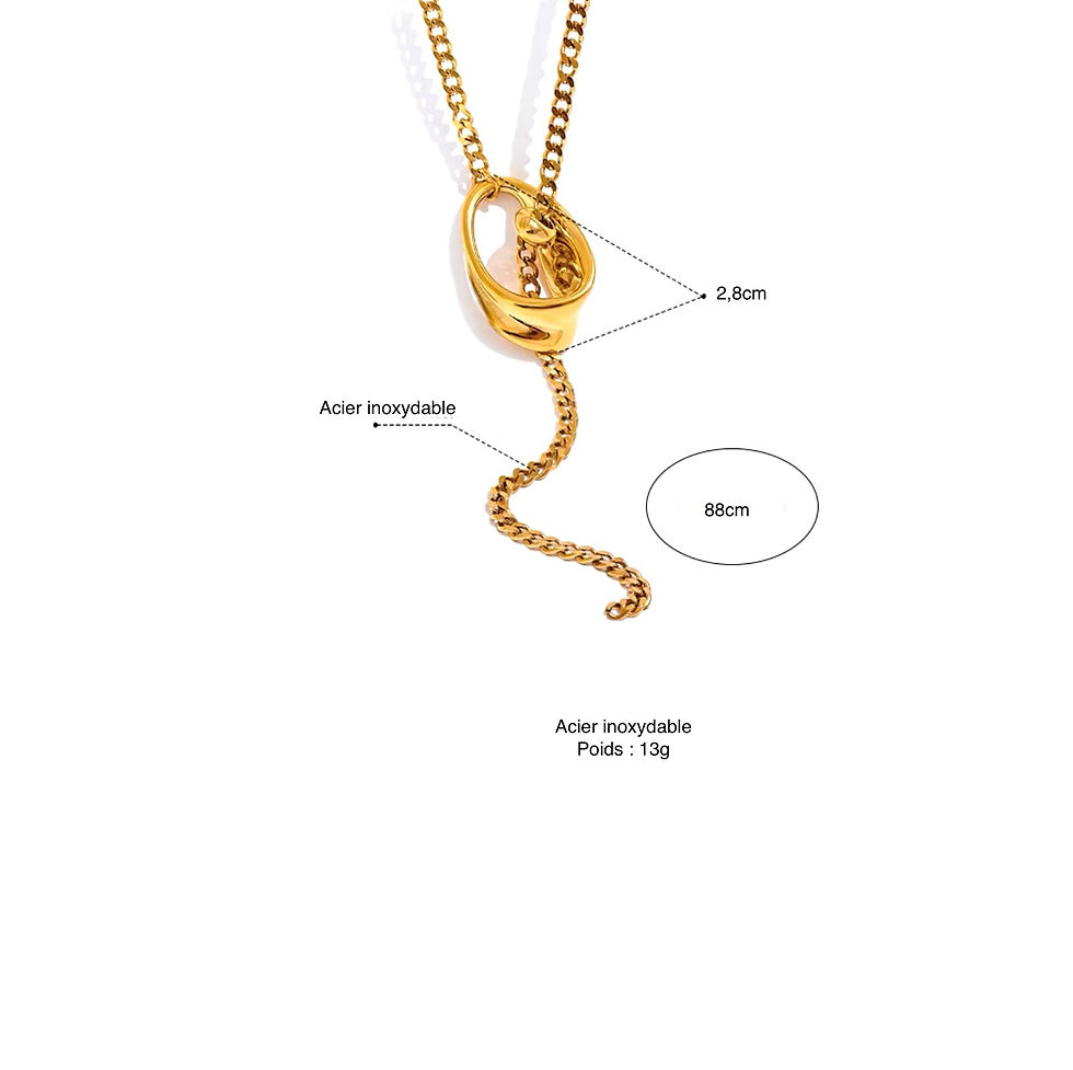 Miniature : Collier sautoir acier doré