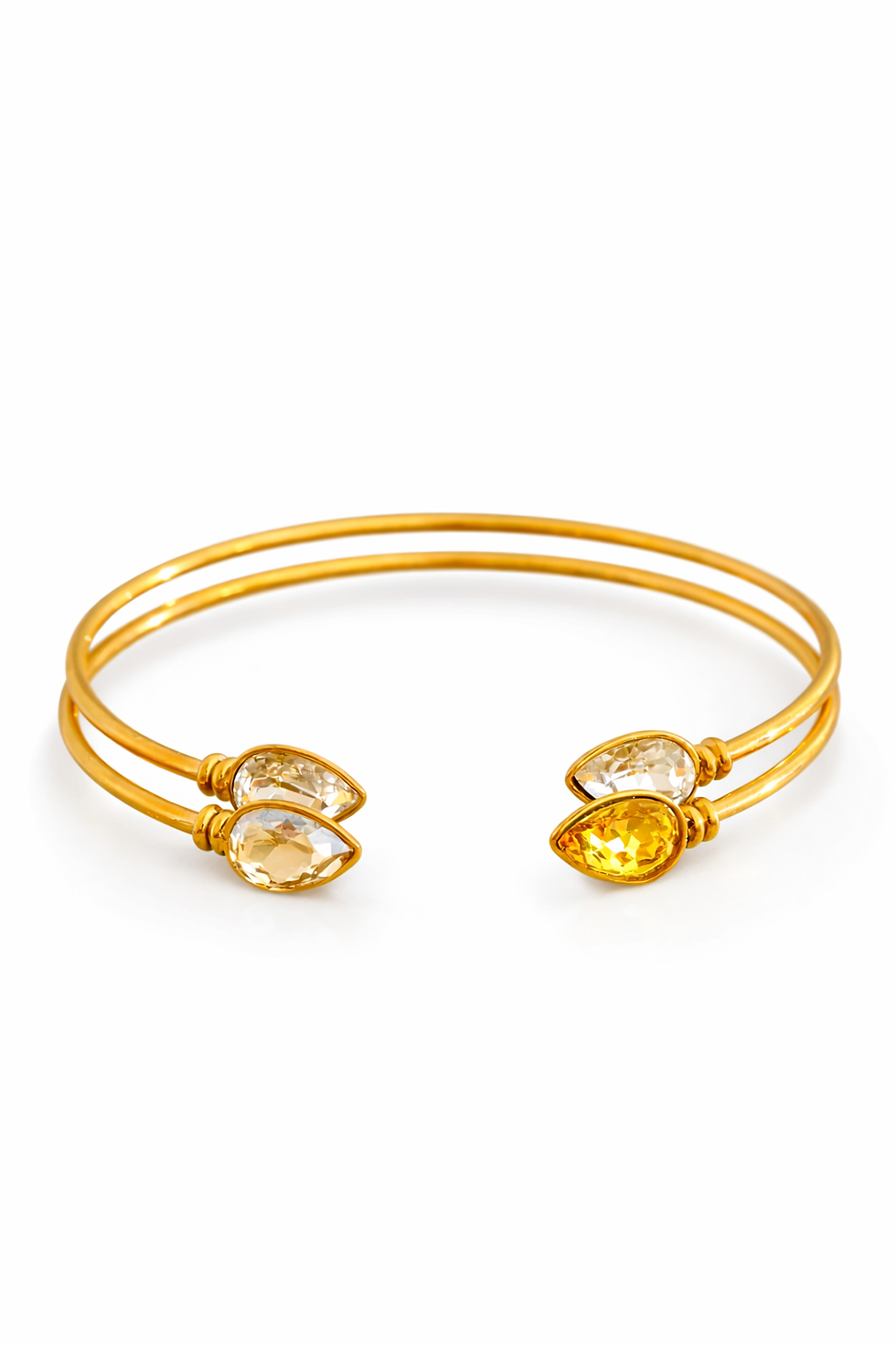 Miniature : 2 modèles de bracelet jonc doré en acier avec zircons en forme de goutte,