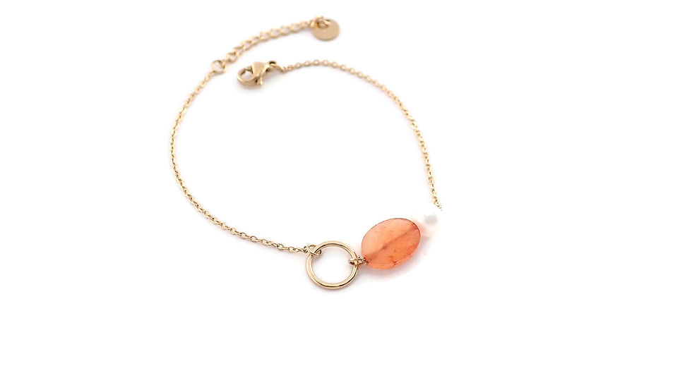 Miniature : bracelet acier inoxydable perle d'eau et pierre naturelle orange