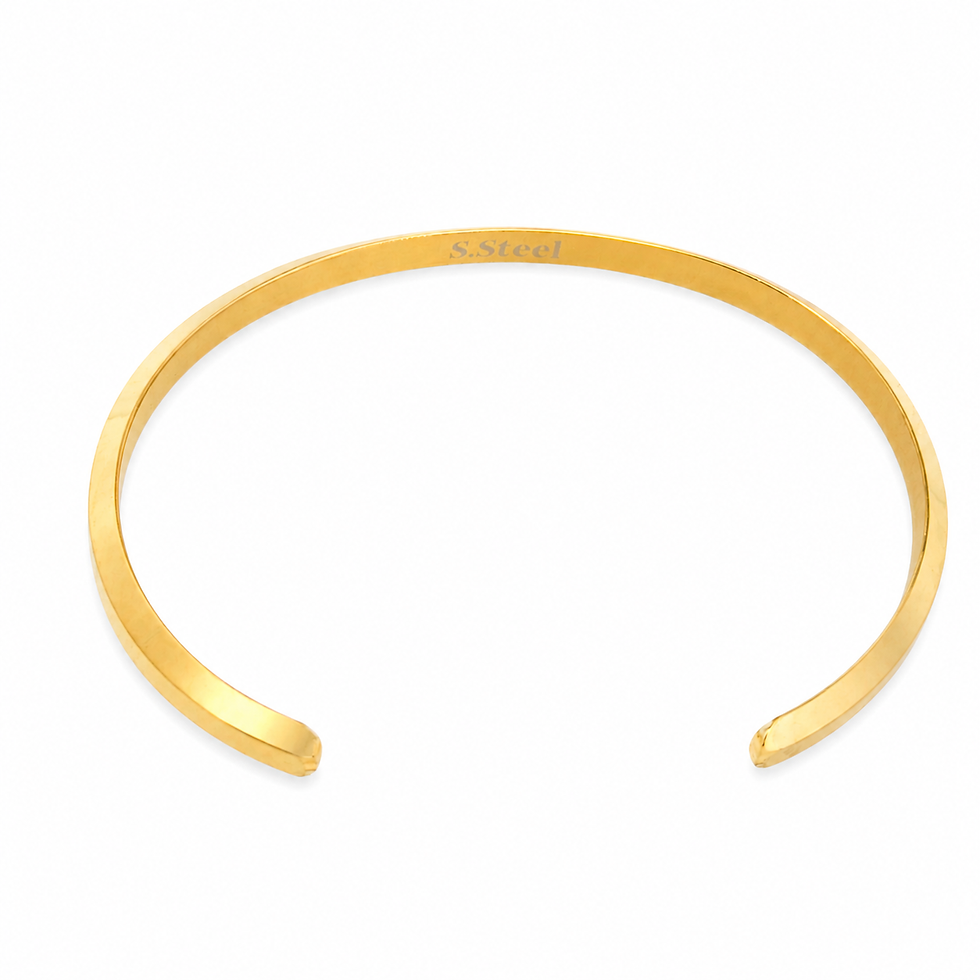 Miniature : vue du dessus du bracelet jonc doré en acier pour les petits poignets féminins sur fond blanc.