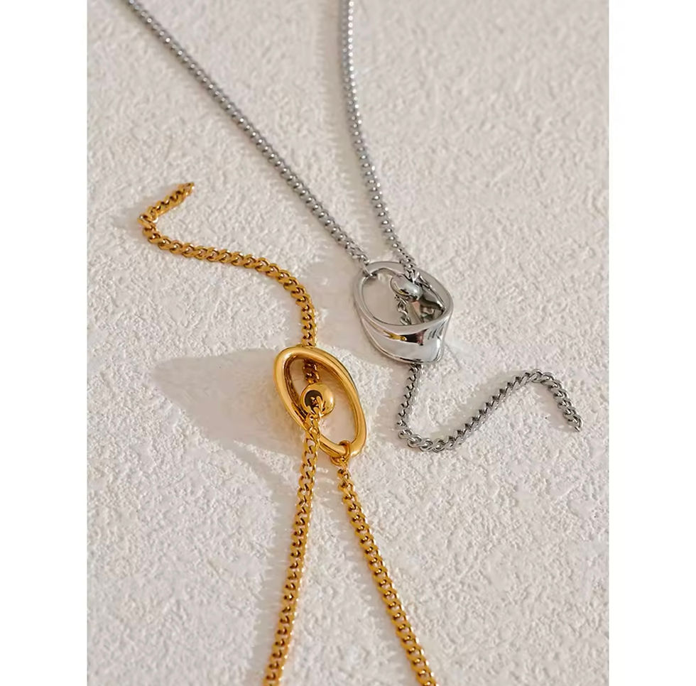 Miniature : Collier sautoir acier inoxydable doré et argenté