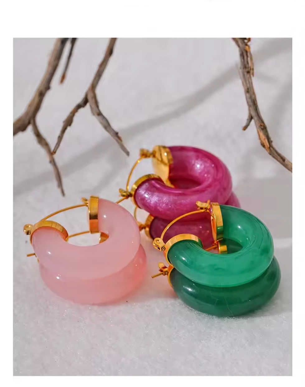 Miniature : boucle d'oreilles en résine colorée et acier