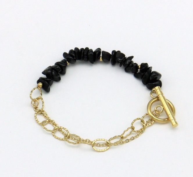 bracelets éclats de pierre fermoir T acier inoxydable