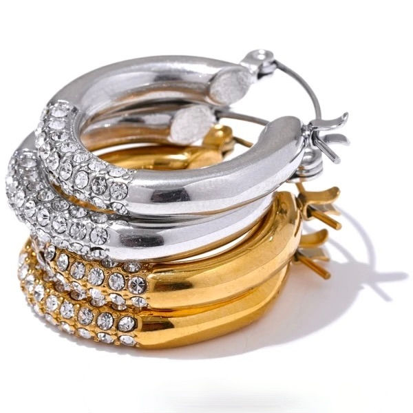 Boucle d'oreilles créole zircon en acier inoxydable