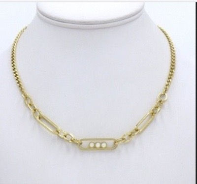 Collier 3 cabochons pierre acier inoxydable