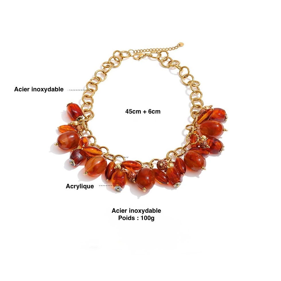 Miniature : information sur le collier doré en acier inoxydable avec pendentifs effet ambre