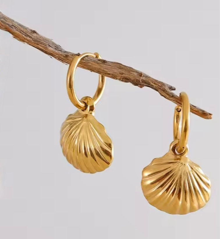 Miniature : boucle d'oreilles pendante forme coquillage en acier inoxydable