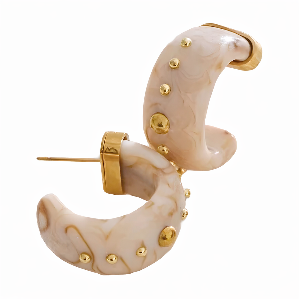 Miniature : boucles d’oreilles en résine marbrée beige  chic moderne