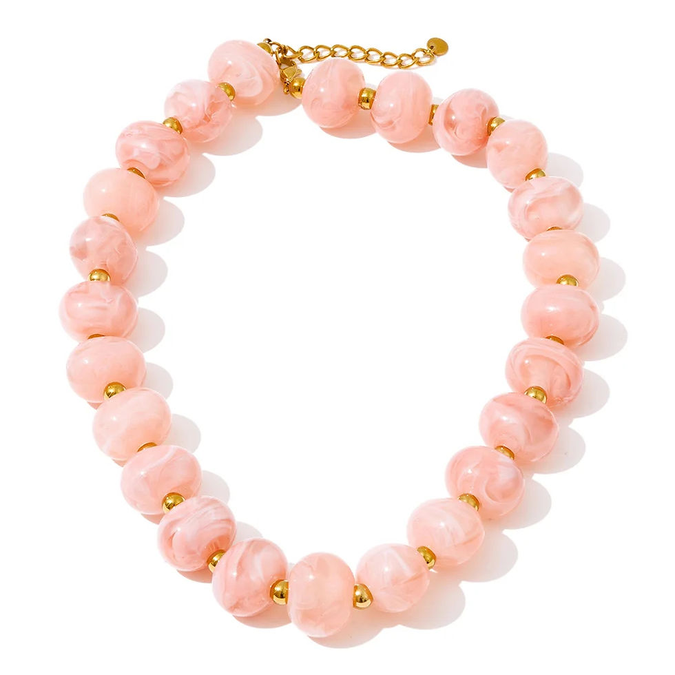 colliers perles marbrées rose